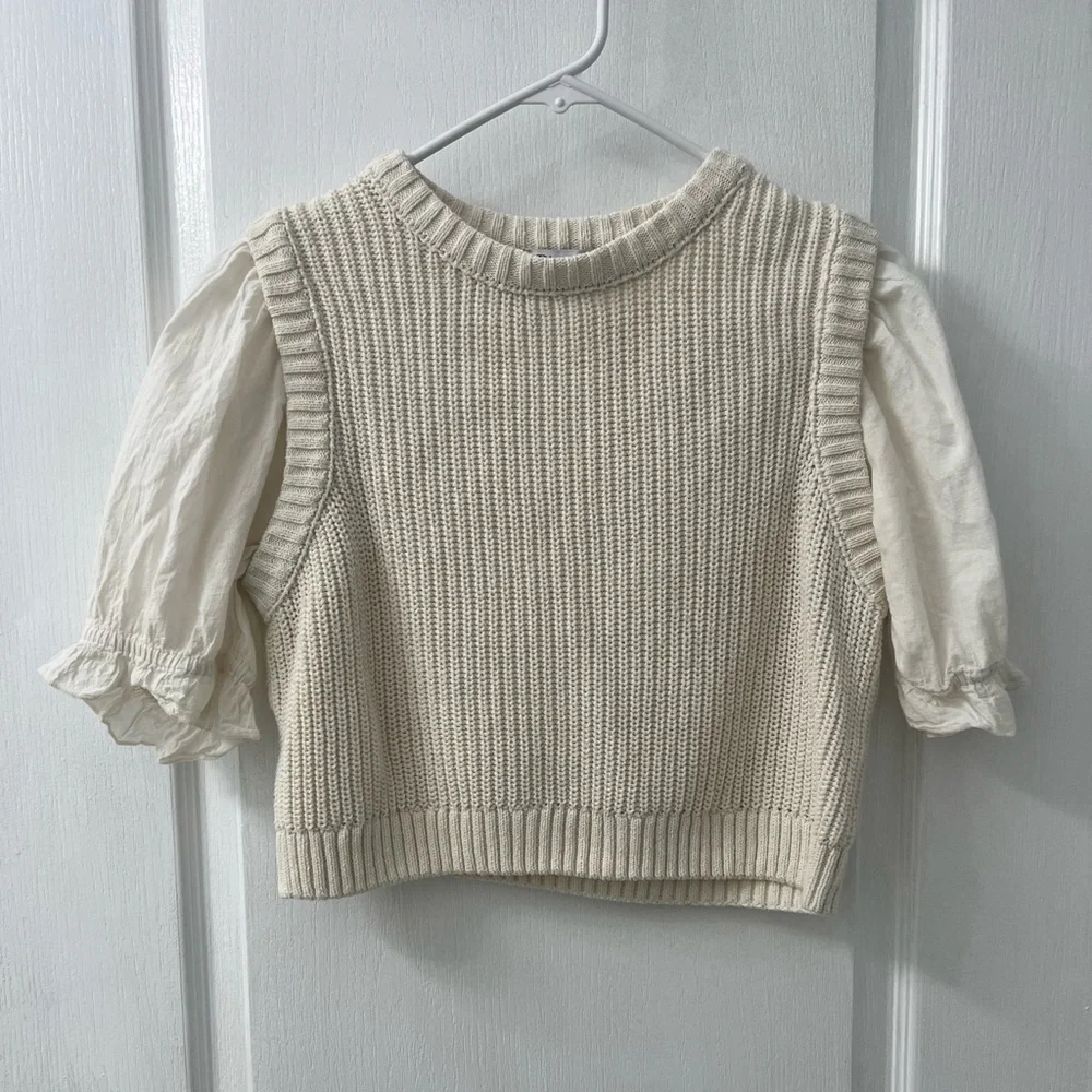 Zara Womens Knit Crochet Crop Top Blouse (Size L)